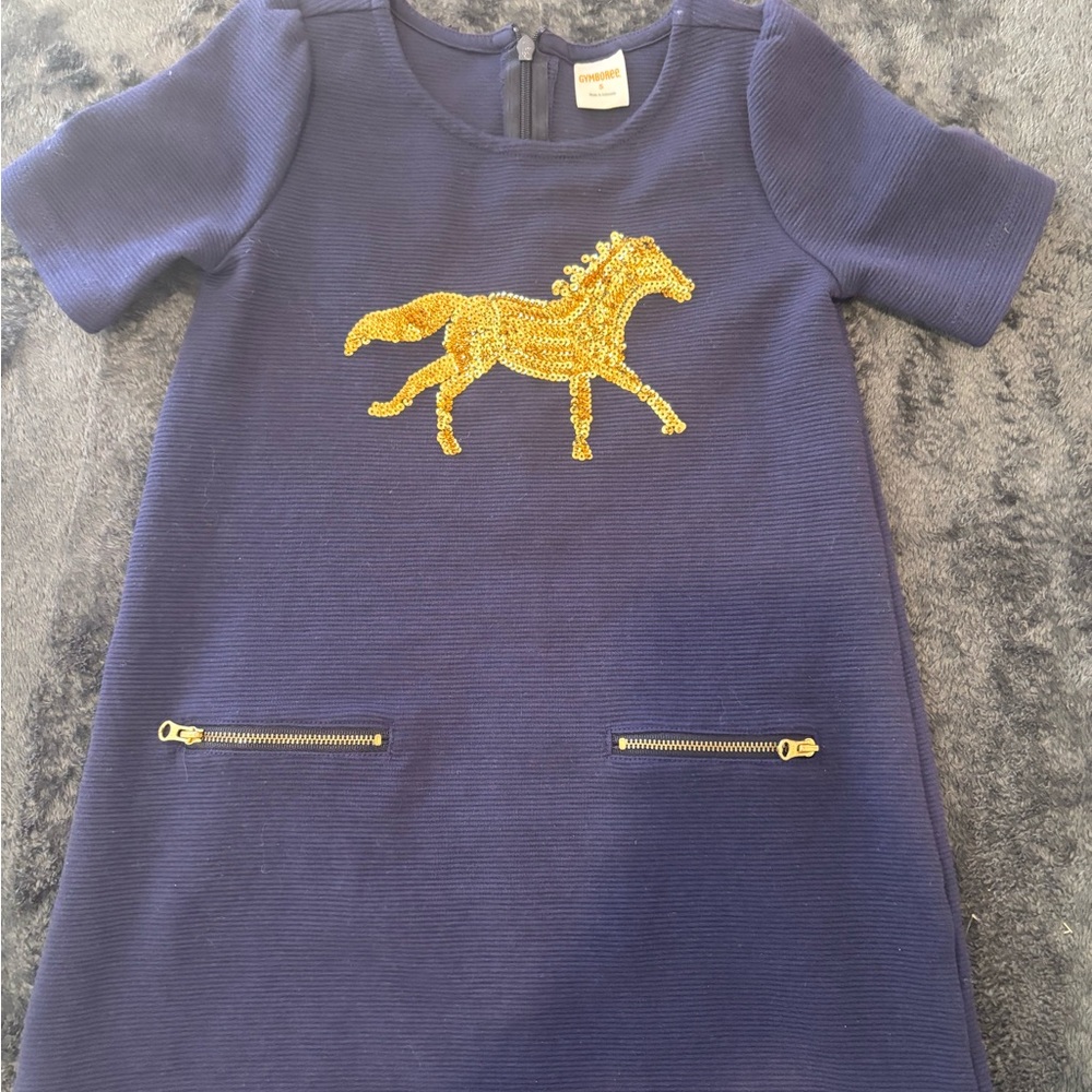 Gymboree Navy Dress with Gold Horse Design